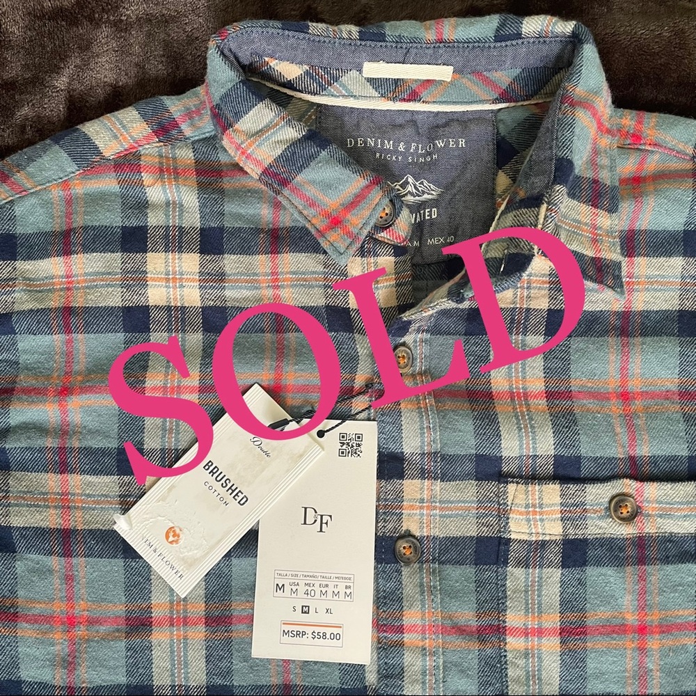 Mens Long Sleeve Flannel Plaid Shirt Size Medium